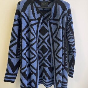 Nic + Zoe Geometric Patterned Blue and Black Sweater Cardigan Women Juniors XS